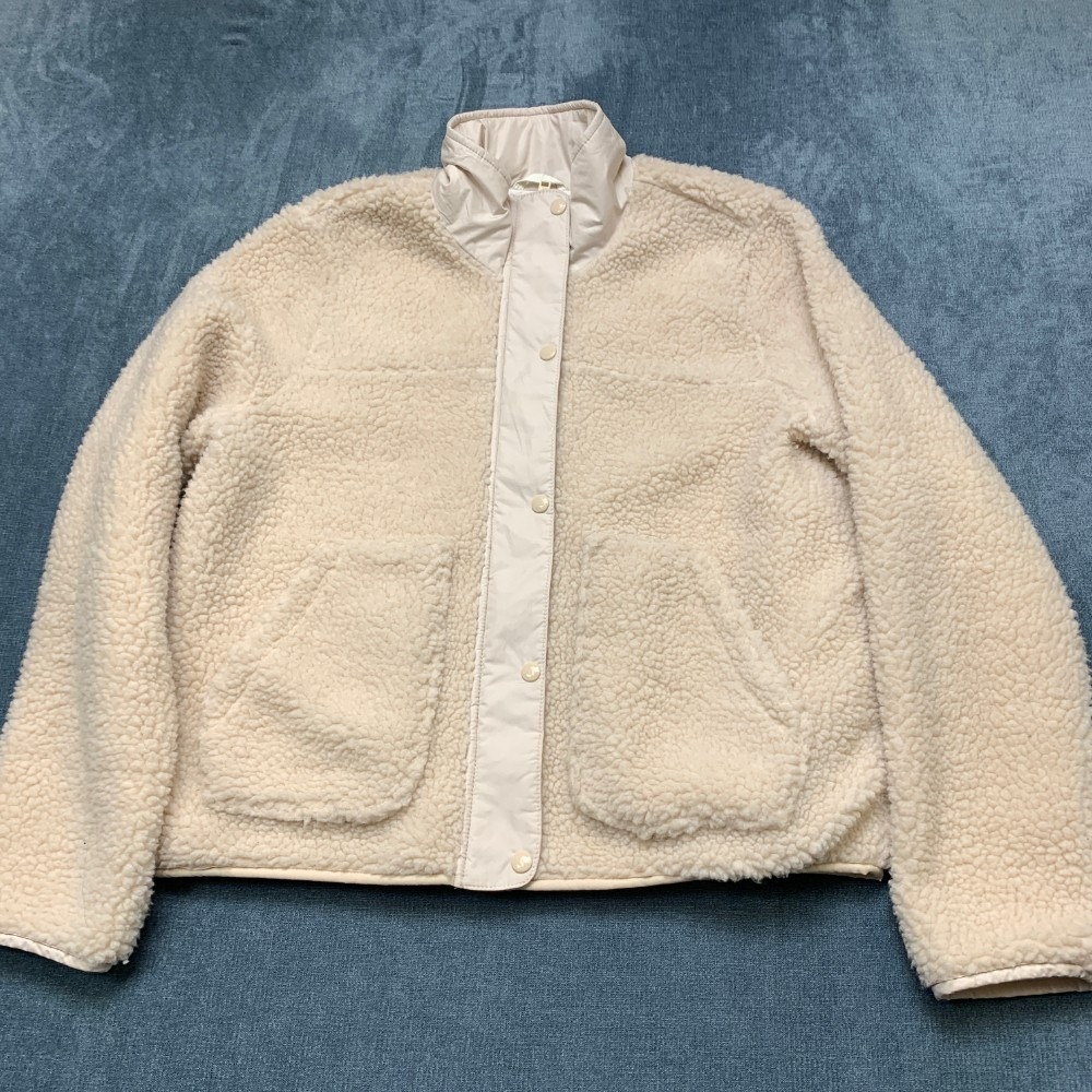 Hollister California Sherpa Jacket Womens Medium Beige Lined Mock Neck Full Zip